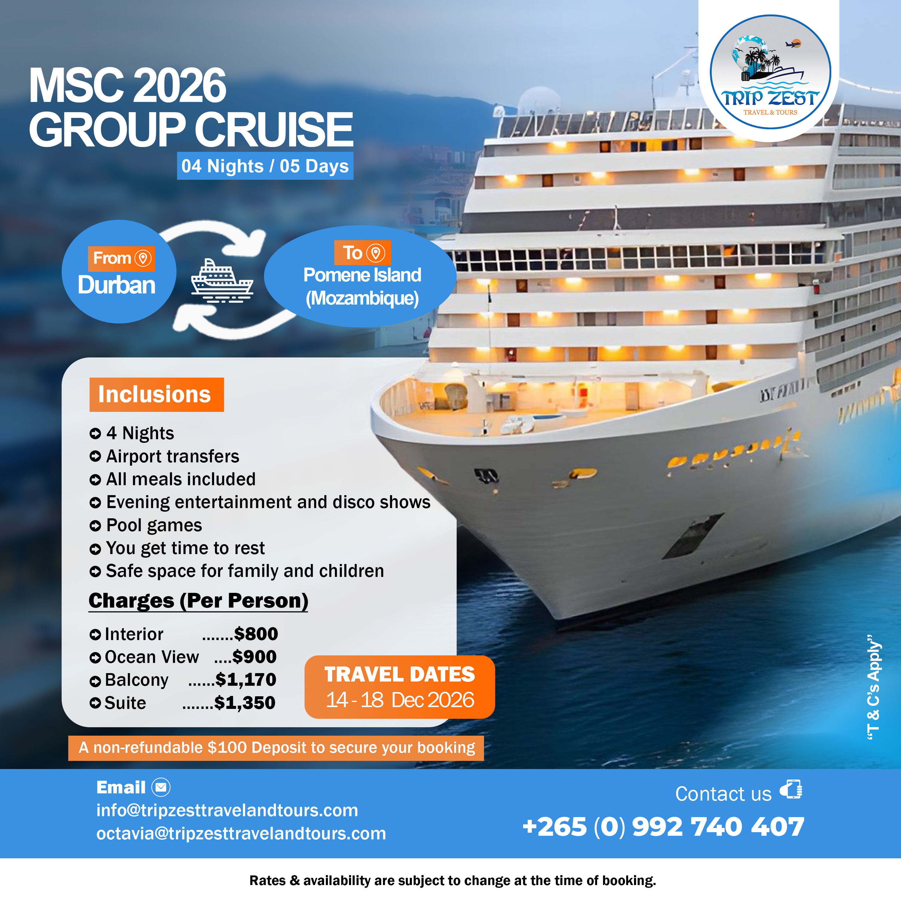 MSC Luxury Cruise Package 2026 - Ocean Voyages to Multiple Destinations